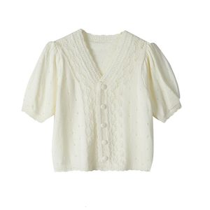 Damen -Strick -T -Shirts Vneck Shortsleeved Pullover Spring Dünne kurze Strickjacke Bluse Bluse Sleeves 230821