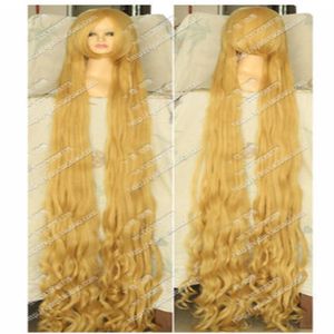 Loiro emaranhado Rapunzel 200 cm de comprimento ondulado Curly Cosplay Party Wig Hair263Q