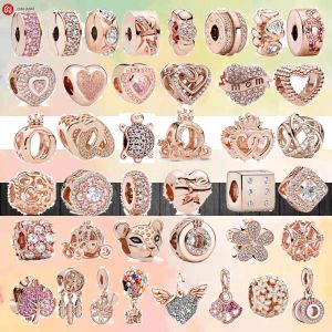 925 silver beads charms fit pandora charm 925 Bracelet Rose Gold Color Shiny Mom Love Crown charms set Pendant DIY Fine Beads Jewelry
