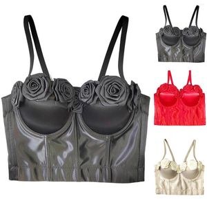 Camisoles & Tanks Satin Flower Suspender Bra Translucent Fishbone Top For Woman With Steel Rings Sexy Dot Wrapping Chest Tank