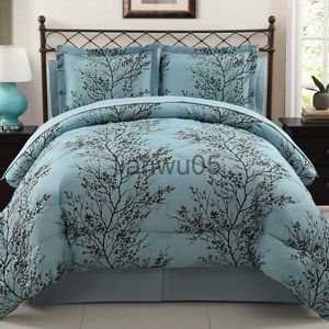 Bedding Sets Leaf 8 peça BlueChocolate Branch Polyester Reversível Cama em uma bolsa Queen x0822