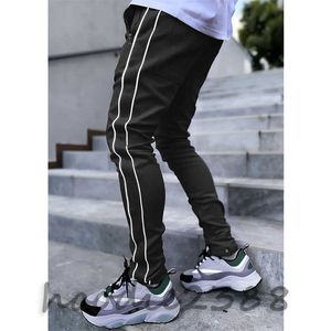 Siyah Pantolon Kargo Pantolon İlkbahar ve Sonbahar Erkekler Stretch Çok Cep Yansıtıcı Düz ​​Spor Fitness Sıradan Pantolon Joggers