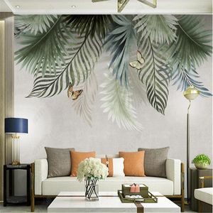 Papéis de parede modernos lindos plantas de folhas e papel de parede de pássaro para sala de estar TV Background Wall Paper Decoração da casa Papel de Parede