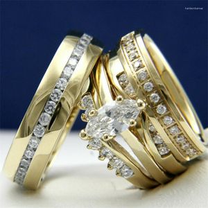 Anelli di nozze Gorgea coppia con scintillante fidanzamento del colore in oro in pietra CZ in pietra per uomini/donne gioielli alla moda di lusso