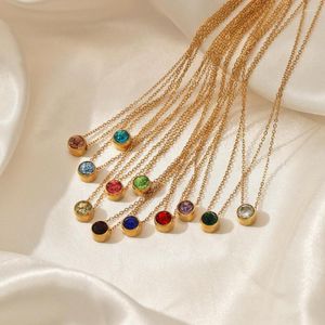 Correnturas de aço inoxidável Birthstone Zircon Colar Crystal para mulheres banhadas a ouro 12 meses Chain Chain Wedding Jewelry Gift