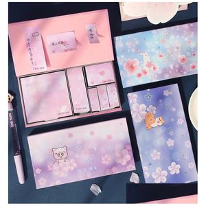 PERVIZIO PARTENZA Galactic Cherry Blossom Sticky Note Mini Notebook adesivi con scatola - Pad di memoria per gli studenti Gift Feste Dro Dhmwn