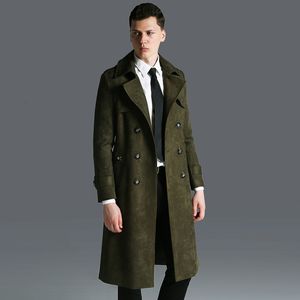 Erkek ceketler artı kış uzun ceket erkekler süet rüzgar kırıcı erkek siyah deri trençkot ince pelerin erkek dış giyim 5xl 6xl 230822