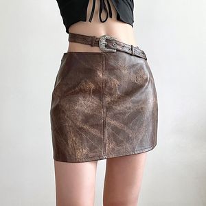 Skirts Graduated Metal Belt Leather Skirt Hottie Biker Chic Skinny Hip Wrap Skirt