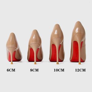 Scarpe vestiti dejah 2023 donne pompe rosse lucido dal fondo lucido punta tacchi alti neri tacchi sottili da 12 cm da donna sexy