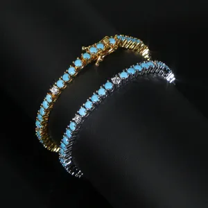 New Designer 3mm Turquoises Stone Tennis Chain Bangle Elegant Bracelet for Women Hi Hop Lady Gift Paved 5A Cubic Zirconia Gift Jewelry