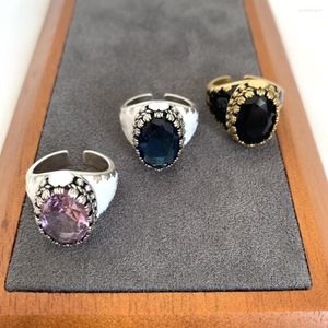 Rings de cluster Branda de designer de moda aberta preta branca de cor gema de pedra gecada Ring Women Women Luxury Jewelry Gift Punk Boho Goth Trend