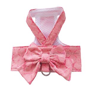 Designer Dog Harness with Bow Knot No Pull Pet Classic letter pattern Harness with D-Ring Soft Mesh Dog Dress Escape Proof Princess Puppy Harness for Small Dogs Cats 807