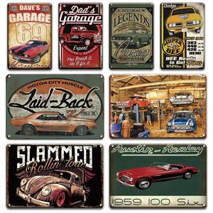 Cool Famous Car Metal Poster Wall Art Tin Sign Vintage Garage Home Decor Retro Pin Up Old School Car Poster Man Cave Wall Haning Plaques 30X20CM w01