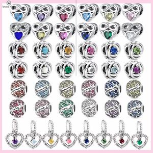 925 Silver för pandora charms smycken pärlor 925 armband hjärta födelsesten charm multi färg runda zirkonblomma charms set pendell diy fina pärlor smycken