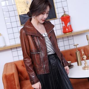 جلود نسائية 2023Leather سترة أزياء سترات أنثى ربيع الخريف الحقيقي من جلد الغنم نساء معاطف الدراجات النارية Mujer Chaqu