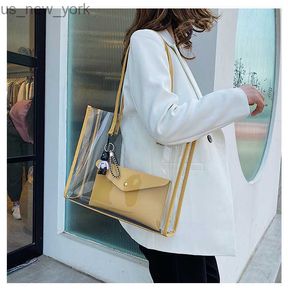 Totes Transparent väska Kvinna 2021 Summer Korean Simple Shoulder Diagonal Bag Crystal Jelly Beach Chain Bag Luxury Designer HKD230822