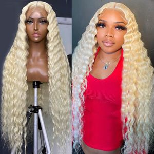 220%density Deep Loose Wave 613 Honey Blonde Curly Transparent Lace Frontal Wig Remy 13x6 Water Wave Colored Women Human Hair Wig