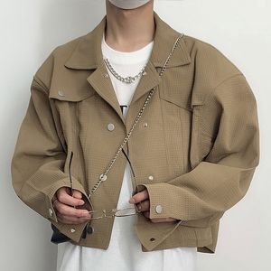 Herrenjacken 2023 Casual Autumn Short Jacket Streetwear Turnenkragen Textur Koreanisch Harajuku Retro Long Sleeve Luxury Coat 230822