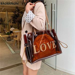 Totes Big Bags feminino marrom mulheres transparentes geléia pvc plástico ombro compras de primavera/verão bola de lazer de praia hkd230822