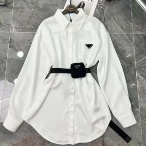 Sashes Blouse for Womens Designers Triangle Letter Shirts Tops Quality Chiffon Women's Blouses Sexy Coat with Waist Bag pra Women's shirt