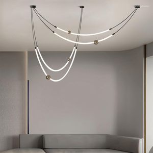 Pendant Lamps Modern LED Lights Nordic Art Line Hanging Lamp For Dinning Room/Living Room Home Decoration Light Fixture