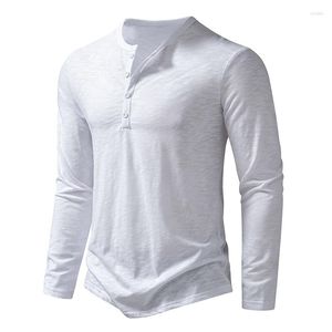 メンズTシャツメン用ヘンリーカラーシャツ秋の長袖ソリッドカラー通気性ファッションカジュアル高品質の基本ティートップス