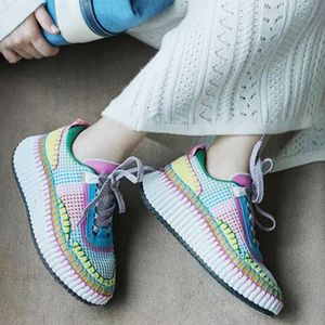 Nama Sneakers Designer Women Casual Shoes New Pattern Canvas Rainbow Trainers Running Sports Shoe Recycled Mesh Fabric With Box NO462