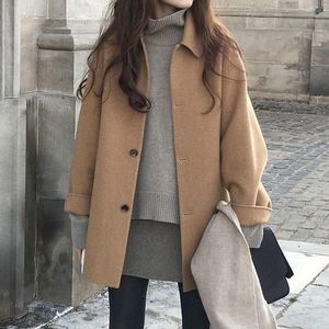 Womens Wool Blends Women Women Autumn Coat Short Winter Fashion Soltled Moda Turn Down Down Manga Longa Causal Longe Black Outwear 230822