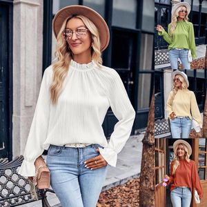 Women's Blouses 2023 Europe And The United States Autumn Winter Casual Solid Color Lotus Sleeve Slim Trend Blouse Woman