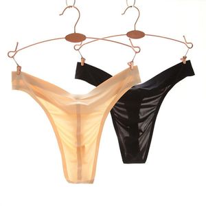 Mens tangas macho sexy gelo liso seda g strings homens sem costura biquíni breve luminoso de roupa íntima innerinvisível e fino como sem wearring258m