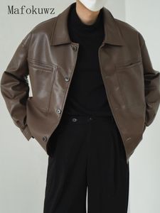 Herren Trench Coats Mafokuwz Leder Jacke Herbst Winter Vintage Korean Streetwear Revers Casual Lose Cargo Short Trendy Top 230822
