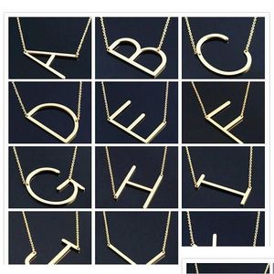 Pendant Necklaces Women Fashion Sideways Personalized A-Z Letter Name Initial Gold Sier Plated Stainless Steel Necklace For Gift Dro Othgq