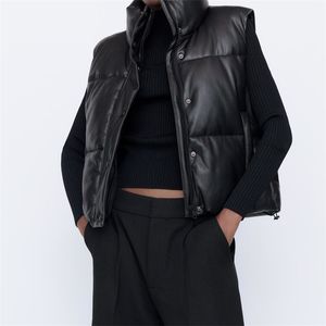 Män s jackor mode streetwear kvinnor puffy väst vinter tjock parkas jacka svarta pu kvinnliga rockar faux läder ner midja lösa lady 230822