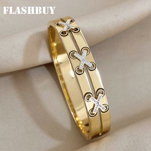Bangle Flashbuy Creative ze stali nierdzewnej Przecinają się niezwykłe modne bransoletki Bracelets 18k Gold Plate Wodoodporna biżuteria 230821