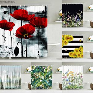 Shower Curtains 3d Bathroom Curtains Colorful Beautiful Flowers Printing Shower Curtains Home Decoration Waterproof Fabric Bath Screen R230829