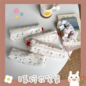 Learning Toys Cute Kawaii Floral Flower Canvas Zipper Pencil Cases Lovely Fabric Flower Tree Pen Bags School Supplies