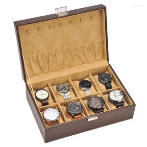 Caixas de relógio Caixa de couro com fechadura de armazenamento vintage 8 slots relógios coleção de coleta de exibição de acessórios para homens para homens