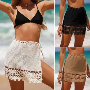 Hand Hooked Beach One Piece Strap Skirt Sexy Short Womens Hollowed Out Hip Wrap