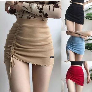 Item Title Short Skirt Womens Summer Retro A Line Drawstring Hip Elastic Knitted Sweet And Spicy Style