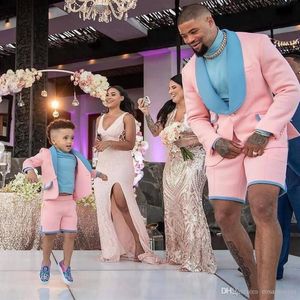 2020 Pink Groomsmen Suit Groom Tuxedos Mens Wedding Suits Wedding Prom Beach Dance Man Blazer Jacket With Short Pants Set292u