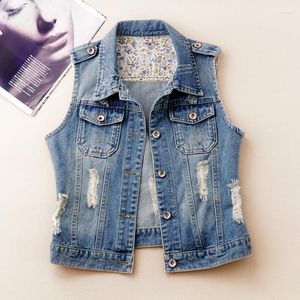 Frauenweste Frühling Denim Weste Frauen Ärmel und koreanisches Loch Kurzer Weste Taildcoat Sommer Jeans Jacke weiblich Plus Größe Casual Jean 5xl