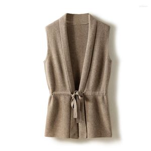 Hunting Jackets Autumn Cashmere Outer Wear Vest Women's Tie-up Cardigan Casual Sleeveless Wool Waistcoat Outdoor Travel College