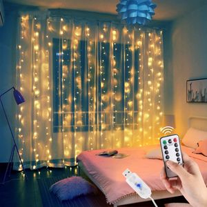 Andra evenemangsfestleveranser LED Gardin Garland Light String Remote Control USB Fairy Lamp Rustic Wedding Christmas Ramadan Decoration Eid Mubarak 230821