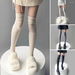 Kvinnors strumpor 1 par fast färg vertikal randig lårstrumpor höst vinter över knä
