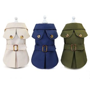 Abbigliamento per cani 3 colori vestiti per animali domestici autunno inverno blu kahai armata verde elegante cappotto per cani trincea con decorazione a cintura plotine di stoffa interno giacca 230821