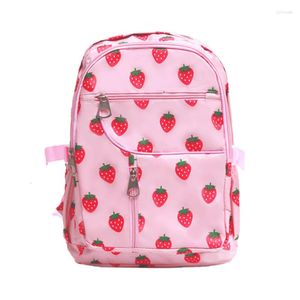 Skolväskor harajuku Kawaii Strawberry Pack Bag Canvas Ryggsäck Sweet Lolita Girl Student Zipper School Bag Travel