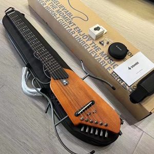 Convenient to carry, light steel string, matte acoustic guitar in wood color, portable, detachable, and headless acoustic guitar for travel, with mute effect