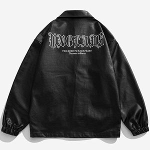 Herrenjacken Männer Schwarze Lederjacke Herbst Winter Kleidung Gothic Letter Print Windschutz Frau lässig Lose Jacken Hip Hop Streetwear J230821