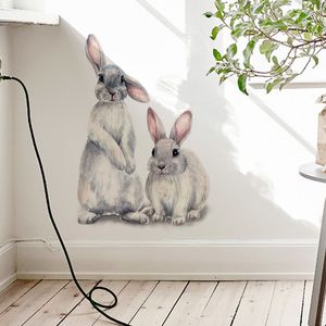 Adesivos de parede dois coelhos fofos infantil quarto de crianças decoração casa removível papel de parede de parede viva quarto coelho decalques 230822