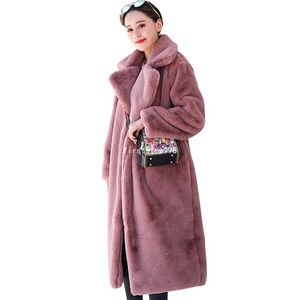 Women's Fur Coat Faux Rabbit Fur Luxury Long Loose Lapel Overcoat Thick Clothes Plus Size Plush Outerwear Female Coats Winter